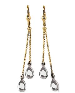 10K Two Tone Double Mirrored Pear Shape Drop Down Earrings
