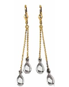 10K Two Tone Double Mirrored Pear Shape Drop Down Earrings