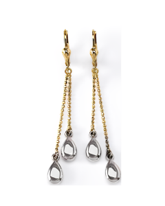 10K Two Tone Double Mirrored Pear Shape Drop Down Earrings