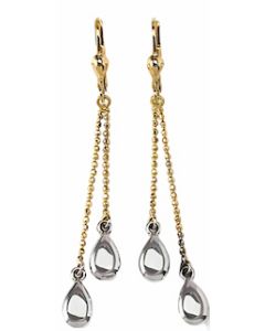 10K Two Tone Double Mirrored Pear Shape Drop Down Earrings