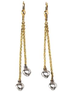 10K Two Tone Mirrored Double Heart Shape Drop Down Earrings
