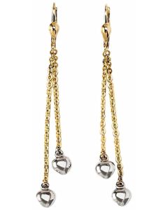 10K Two Tone Mirrored Double Heart Shape Drop Down Earrings