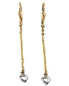 10K Two Tone Mirrored Heart Shape Drop Down Earrings