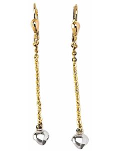 10K Two Tone Mirrored Heart Shape Drop Down Earrings