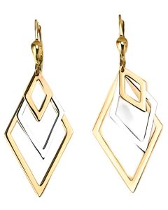 10K Two Tone Diamond Shape Layered Drop Down Earrings