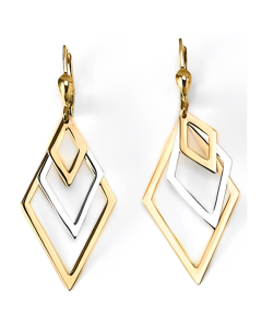 10K Two Tone Diamond Shape Layered Drop Down Earrings