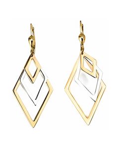 10K Two Tone Diamond Shape Layered Drop Down Earrings