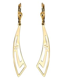 10K Yellow Gold Greek Key Pattern Curved Drop Down Earrings