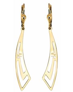 10K Yellow Gold Greek Key Pattern Curved Drop Down Earrings