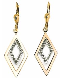 10K Two Tone Glam Double Diamond Shaped Drop Down Earrings