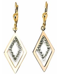 10K Two Tone Glam Double Diamond Shaped Drop Down Earrings