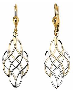 10K Two Tone Decorative Cross Drop Down Earrings