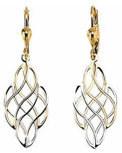 10K Two Tone Decorative Cross Drop Down Earrings