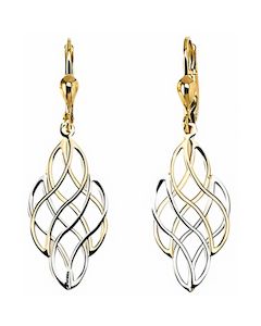 10K Two Tone Decorative Cross Drop Down Earrings