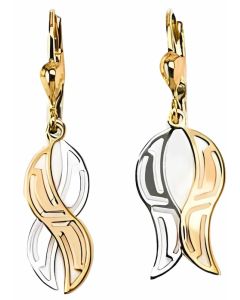 10K Two Tone Greek Key Pattern Eternity Drop Down Earrings