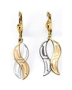 10K Two Tone Greek Key Pattern Eternity Drop Down Earrings