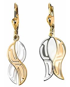 10K Two Tone Greek Key Pattern Eternity Drop Down Earrings