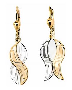 10K Two Tone Greek Key Pattern Eternity Drop Down Earrings