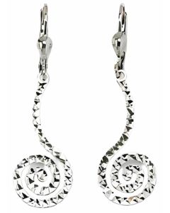 10K White Gold Spiral Drop Down Earrings