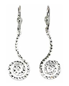 10K White Gold Spiral Drop Down Earrings