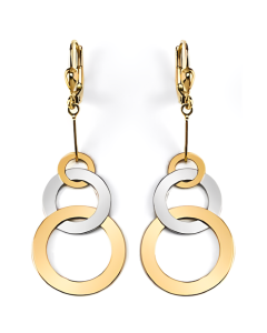 10K Two Tone Circles on Circles Drop Down Earrings