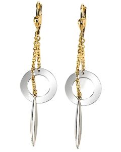 10K Two Tone Long Circle Icicles Duo Drop Down Earrings