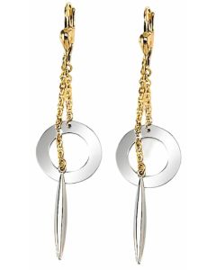 10K Two Tone Long Circle Icicles Duo Drop Down Earrings