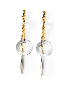 10K Two Tone Long Circle Icicles Duo Drop Down Earrings