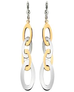 10K Two Tone Long Linked Drop Down Earrings