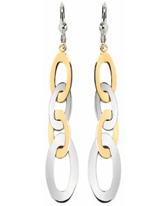 10K Two Tone Long Linked Drop Down Earrings
