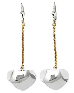10K Two Tone Cute Mirrored Heart Drop Down Earrings