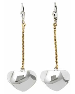 10K Two Tone Cute Mirrored Heart Drop Down Earrings
