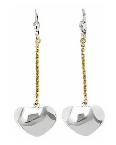 10K Two Tone Cute Mirrored Heart Drop Down Earrings