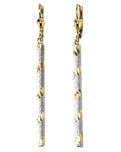 10K Two Tone Long Fancy Tubed Drop Down Earrings