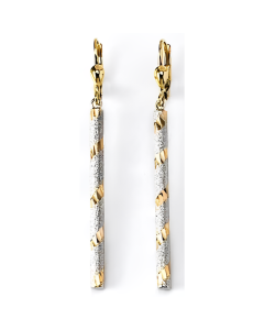 10K Two Tone Long Fancy Tubed Drop Down Earrings