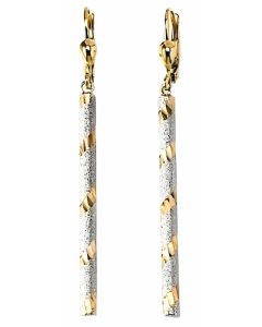 10K Two Tone Long Fancy Tubed Drop Down Earrings