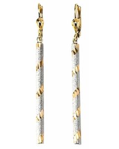 10K Two Tone Long Fancy Tubed Drop Down Earrings