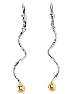 10K Two Tone Spiral Ball Drop Down Earrings