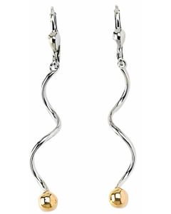 10K Two Tone Spiral Ball Drop Down Earrings