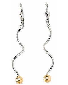 10K Two Tone Spiral Ball Drop Down Earrings