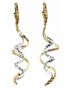 10K Two Tone Glam Funnel Drop Down Earrings