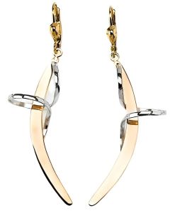 10K Two Tone Boomrang Drop Down Earrings