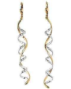 10K Two Tone Long Funnel Drop Down Earrings