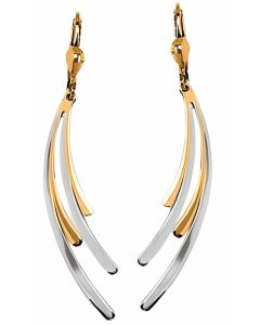 10K Two Tone Double Concave Drop Down Earrings