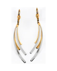 10K Two Tone Double Concave Drop Down Earrings