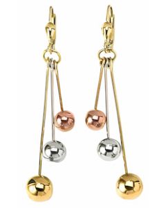 10K Tri Color Mirrored Balls Drop Down Earrings