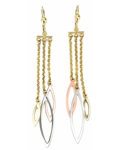 10K Tri Color Ornament Chandelier Drop Down Earrings