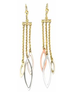 10K Tri Color Ornament Chandelier Drop Down Earrings