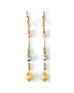 10K Tri Color Frosted Ball Drop Down Earrings