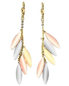 10K Tri Color Feather Chandelier Drop Down Earrings